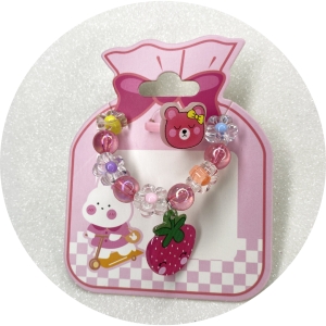 CONJUNTO INFANTIL PULSEIRA E ANEL DE PLÃSTICO COR DE ROSA