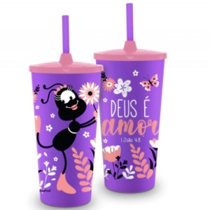 COPO PLASTICO COM CANUDO TEMAS - SMILINGUIDO DEUS E AMOR 