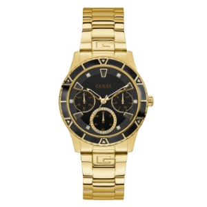 RELÃGIO GUESS FEMININO DOURADO E PRETO EM AÃO