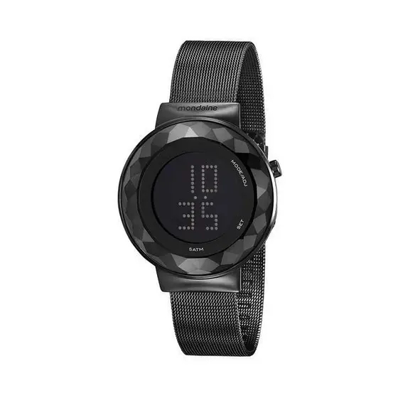 RELÓGIO MONDAINE FEMININO PULSEIRA DE AÇO PRETO