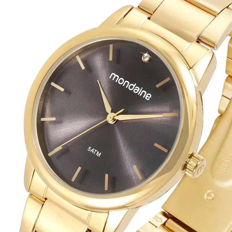 RELÓGIO MONDAINE FEMININO DOURADO E PRETO